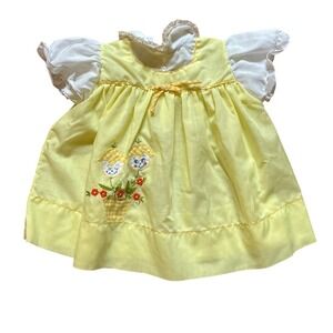 Celanese Fortrel Vintage Dress Kids Yellow‎ Good Floral Gingham Applique SIZE 6M